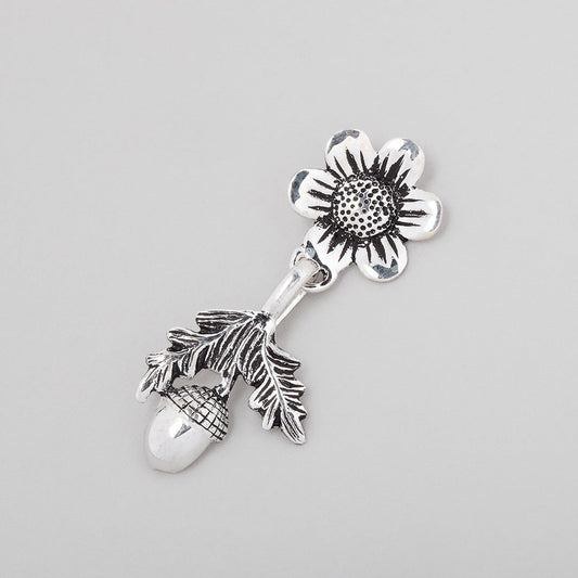 43x16mm Antiqued Sterling Silver Hook & Eye Clasp Daisy and Acorn 1 piece