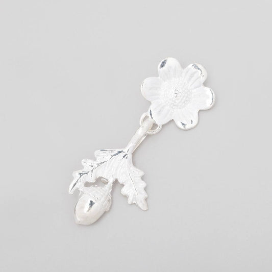43x17.5mm Sterling Silver Hook and Eye Clasp Daisy and Acorn 1 piece
