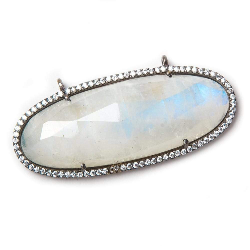 43x18mm Black Gold Bezeled CZ & Rainbow Moonstone Oval East West Connector 1 pc