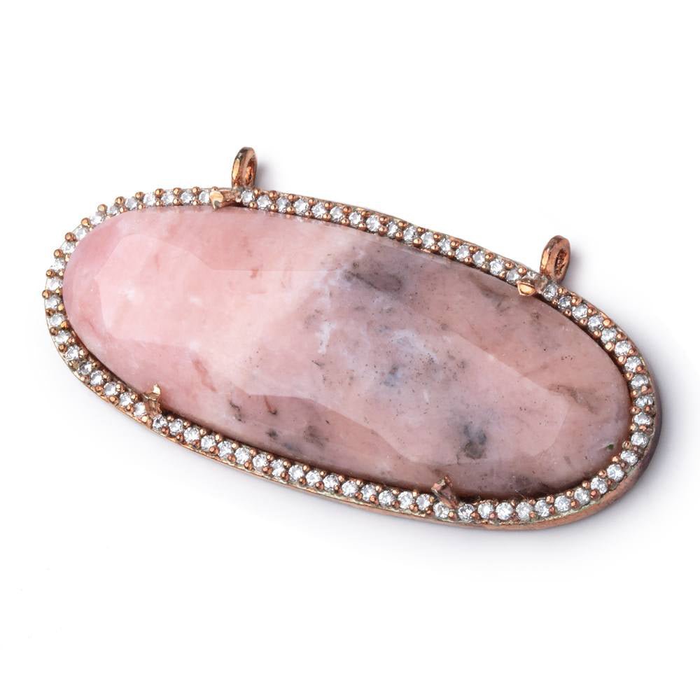 43x18mm Rose Gold Bezel CZ & Pink Peruvian Opal Faceted Oval 1 Connector