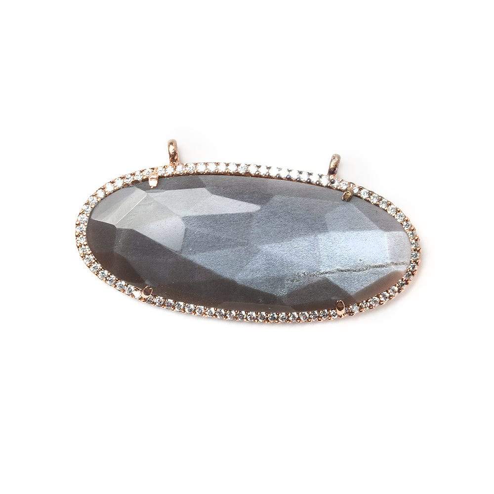 43x18mm Rose Gold CZ Bezel & Chocolate Moonstone Faceted Oval East West Connector 1 piece