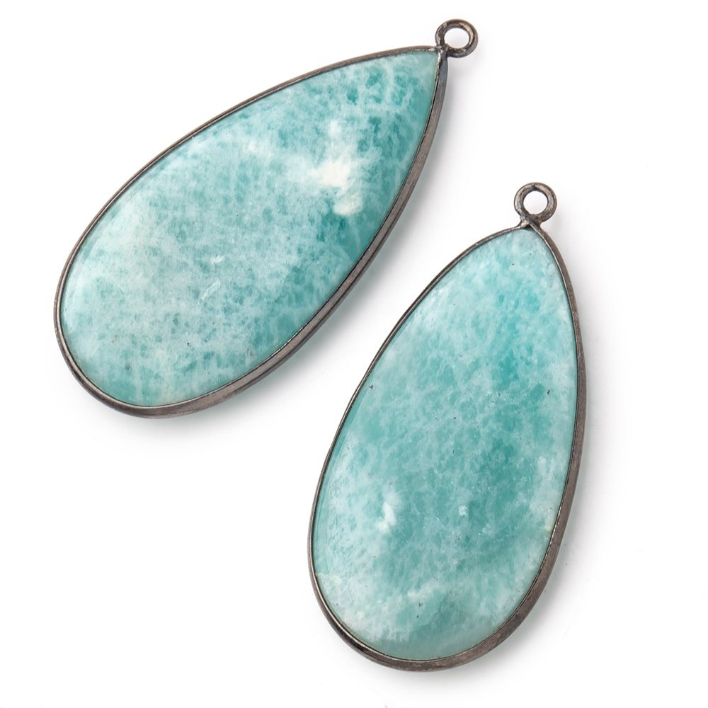 43x22mm Black Gold .925 Bezel Amazonite Plain Pear Pendant 1 Focal Bead