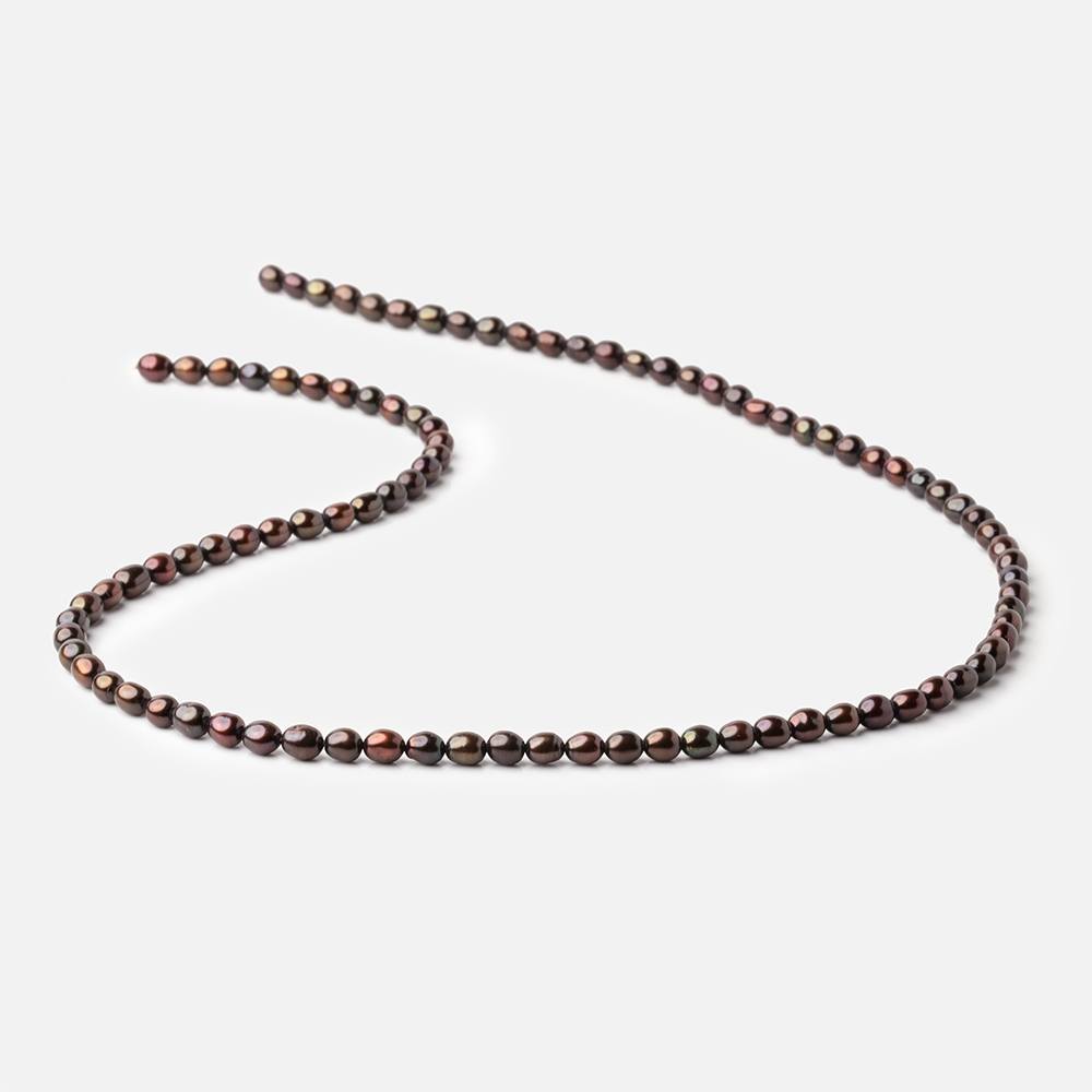 4x3mm Chestnut Brown Straight Drilled Oval Pearls 15 inch 90 pieces