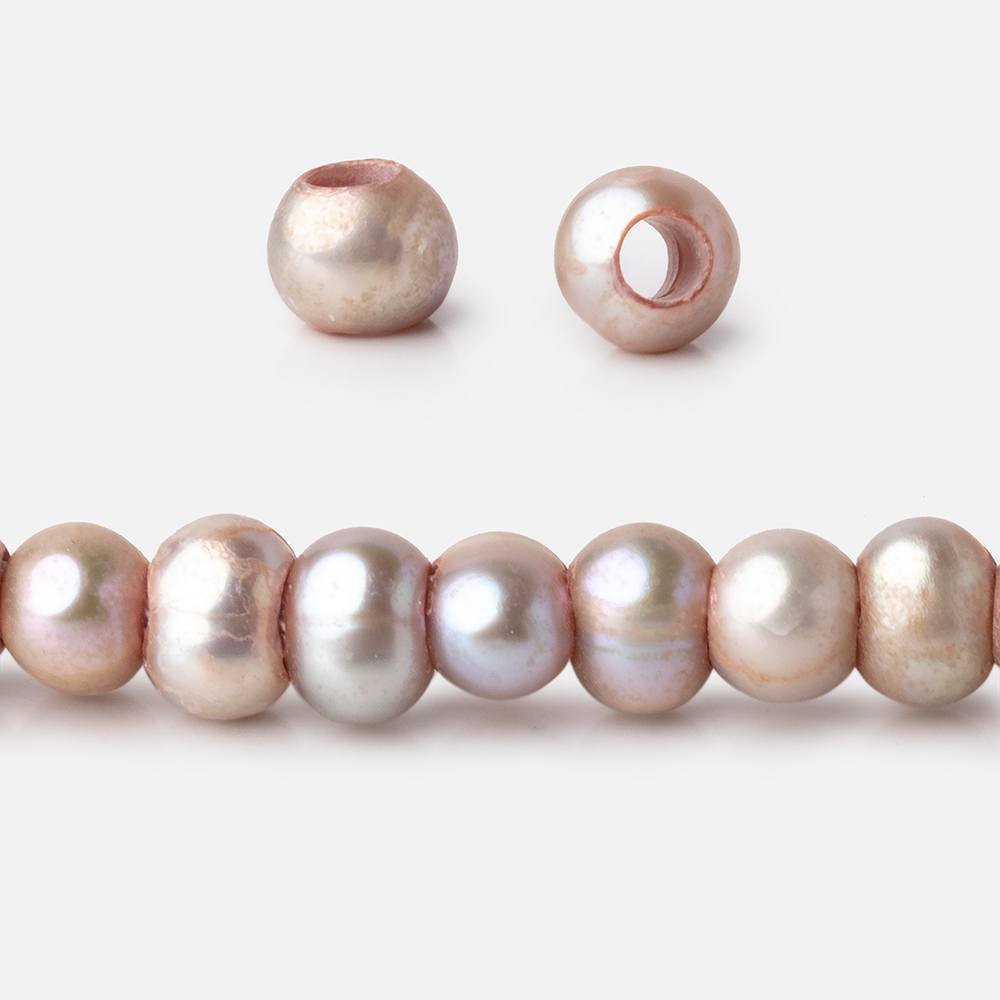 5-6mm Pinkish Gray 2.5mm Large Hole Off Round Pearls 15 inch 93 Beads