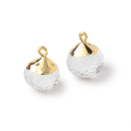 12mm Gold Leafed Crystal Quartz Faceted Candy Kiss Focal Set of 2