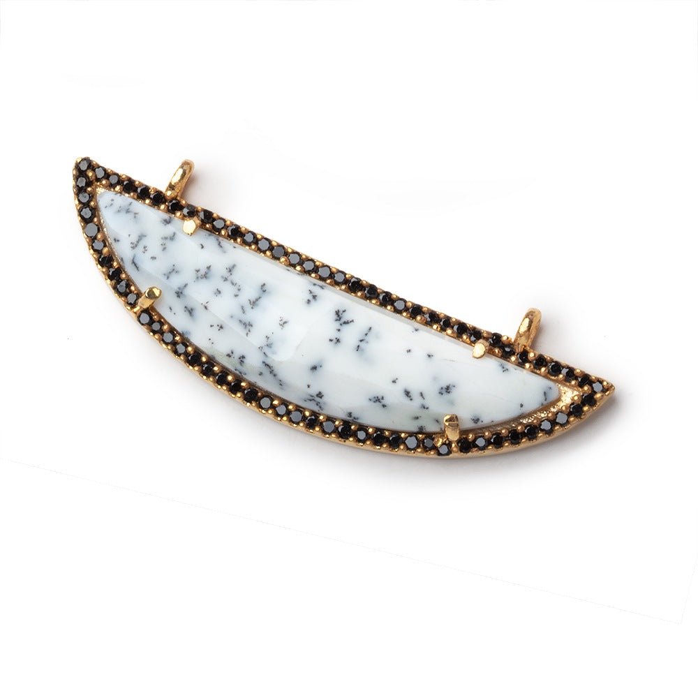 44x12mm Vermeil & Black CZ Bezel Dendritic Opal Half Moon 1 Connector