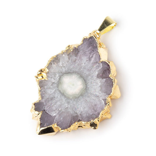 44x32mm Gold Leafed Amethyst Solar Quartz Slice Pendant 1 focal piece