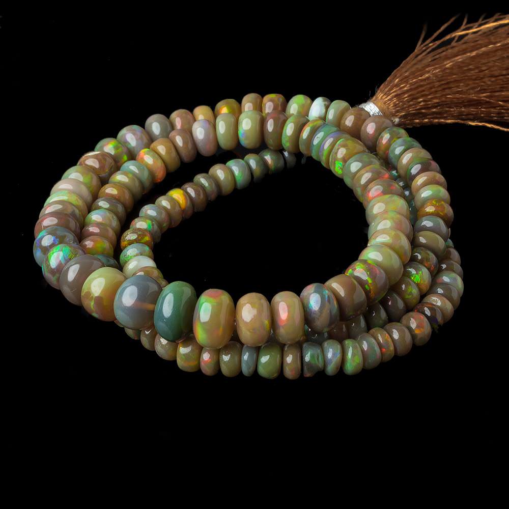 4.5-8.5mm Olive Green Ethiopian Opal Plain Rondelle beads 18 inch 138 pieces