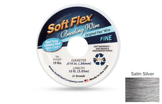 Soft Flex Beading Wire 21 Strand .014 Inch 10 Feet Satin Silver Color - 1spool