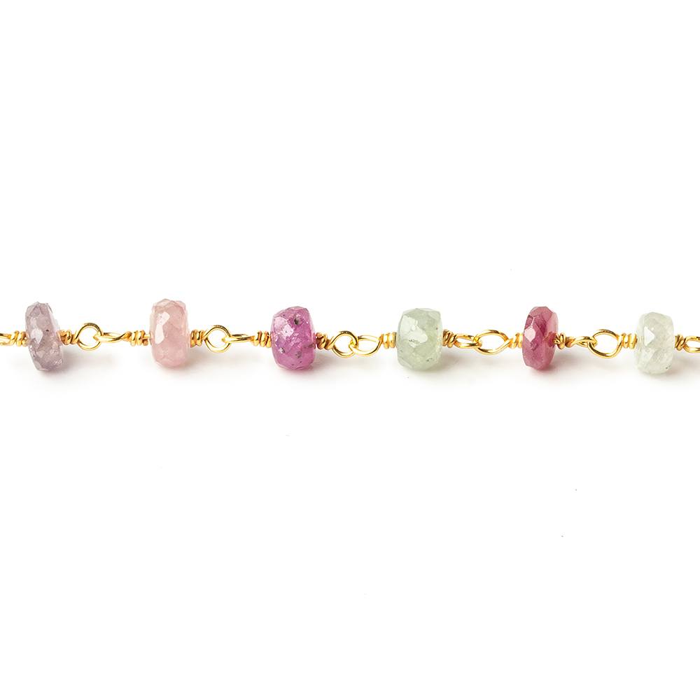 4.5mm Multi Color Umba Sapphire faceted rondelle Vermeil Chain by the foot 39 beads per