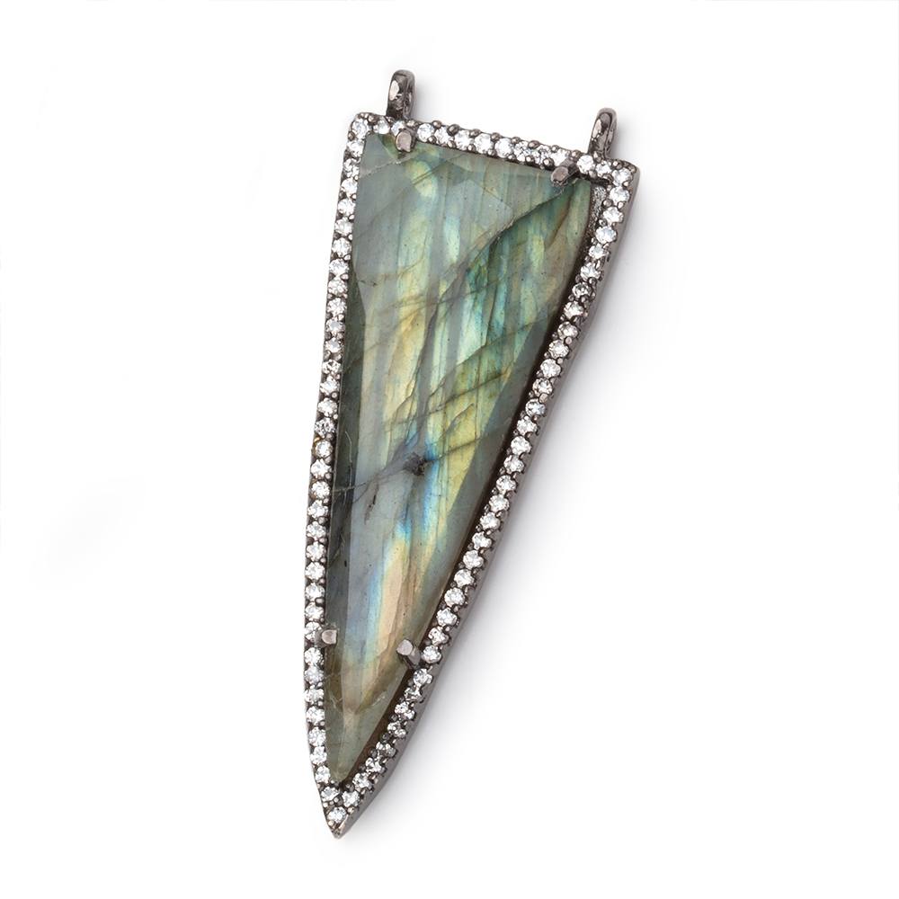 45x18mm Black Gold CZ Bezel Set Labradorite Faceted Point Focal 1 piece