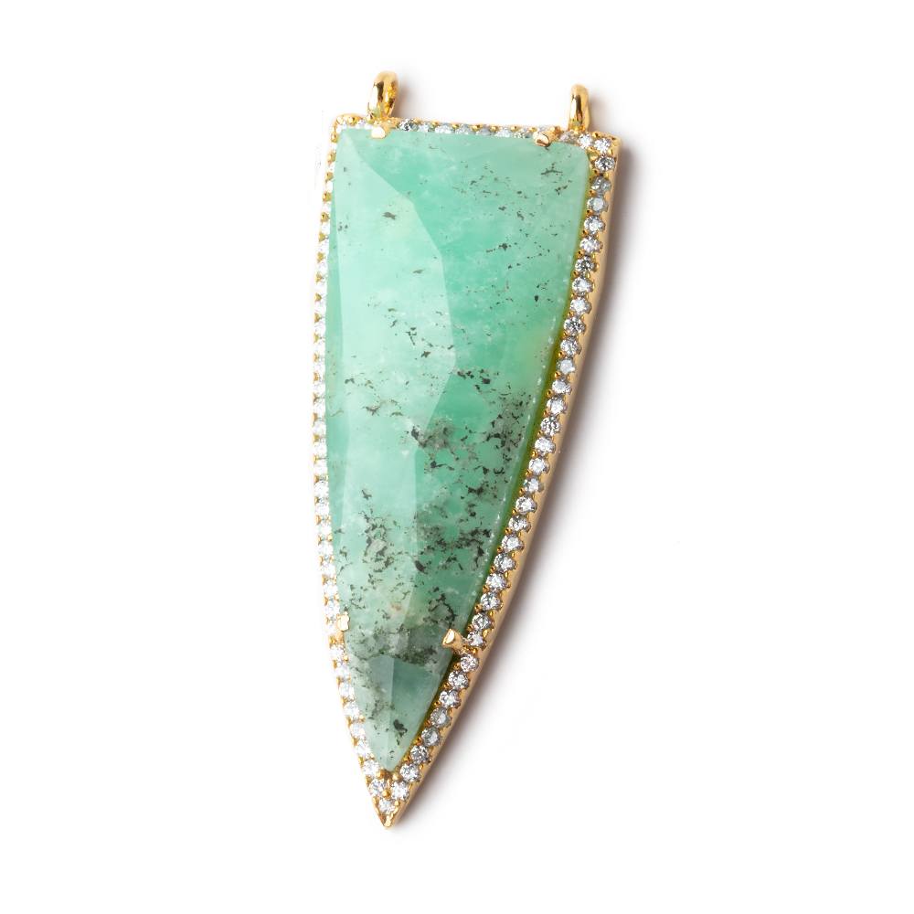 45x18mm Vermeil Bezel CZ & Chrysoprase and Matrix Faceted Point Pendant 1 focal bead