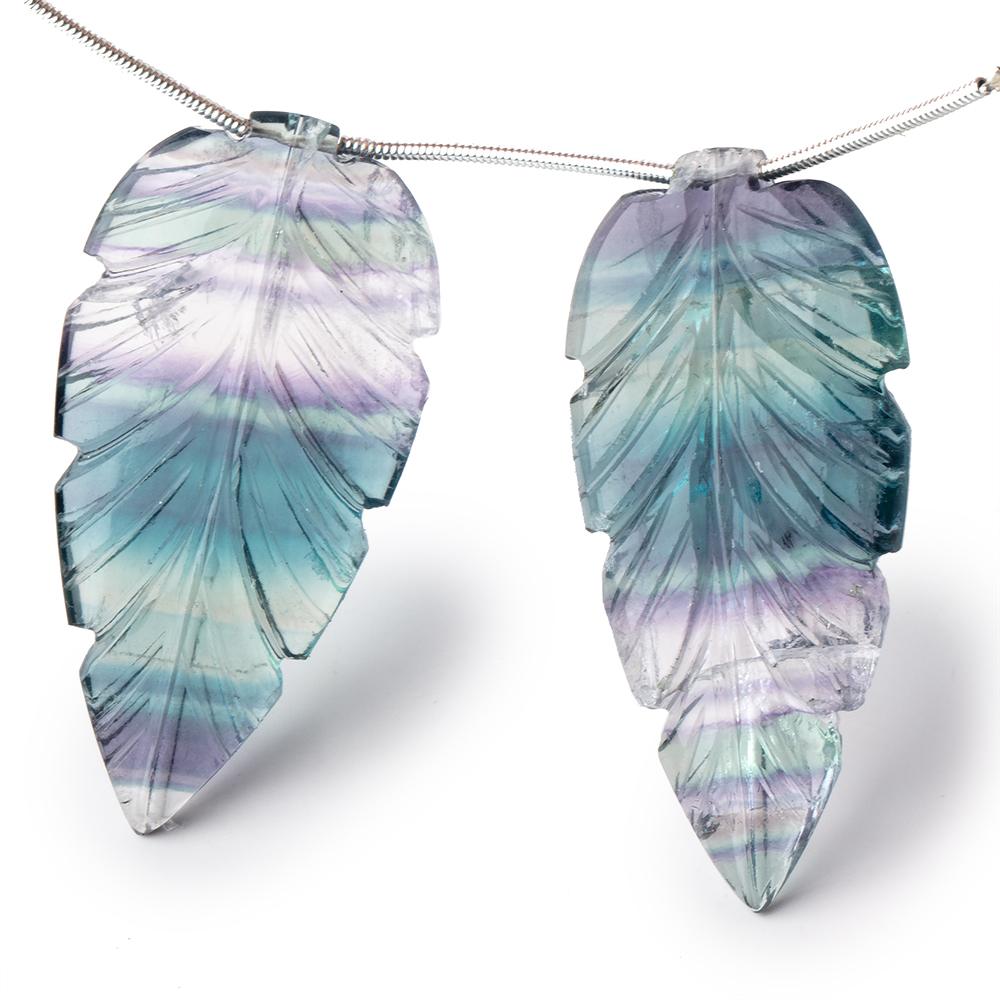 45x22mm Fluorite Hand Carved Leaf Focal Set of 2 Pieces