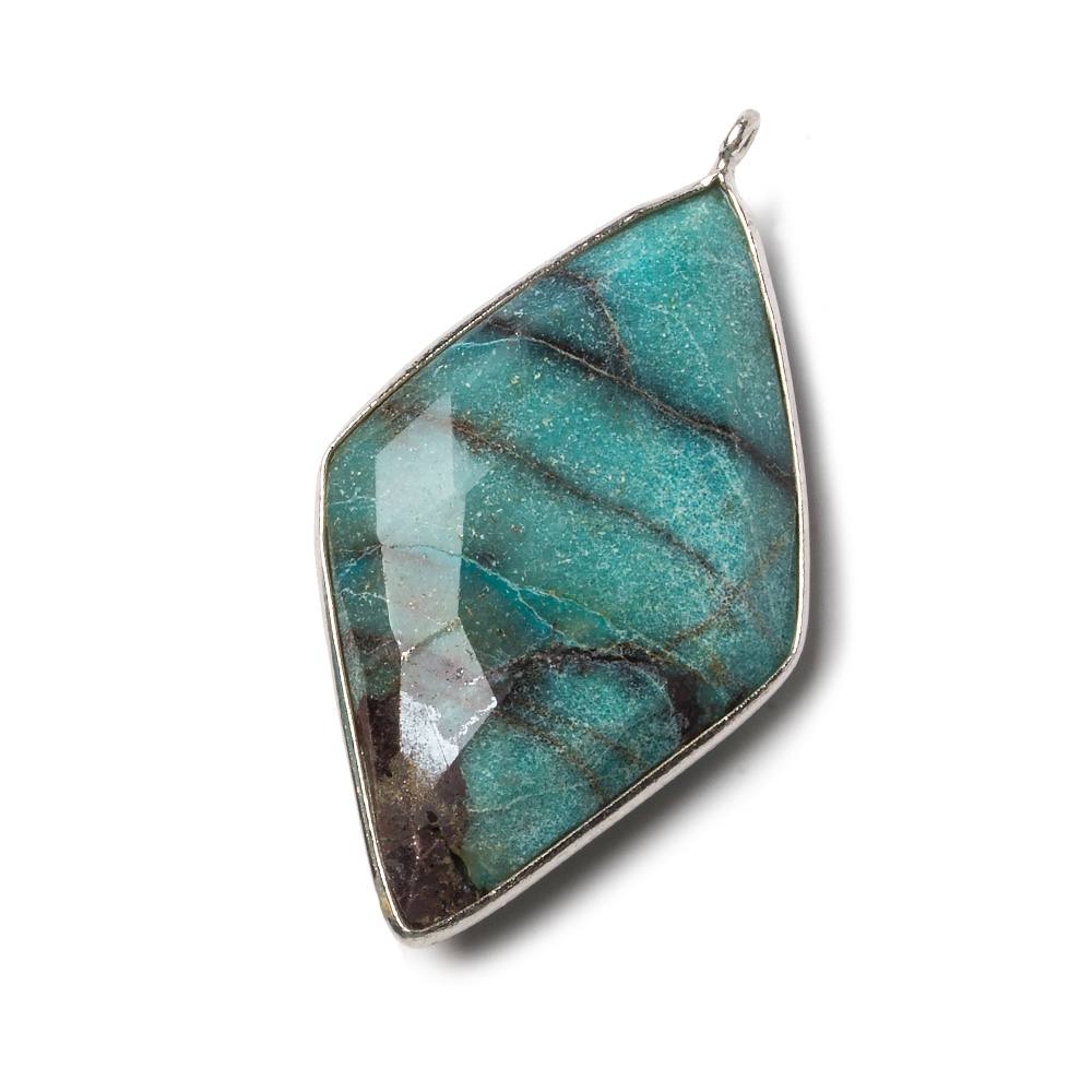 45x24mm Silver Bezel Chrysocolla faceted Kite Pendant 1 piece