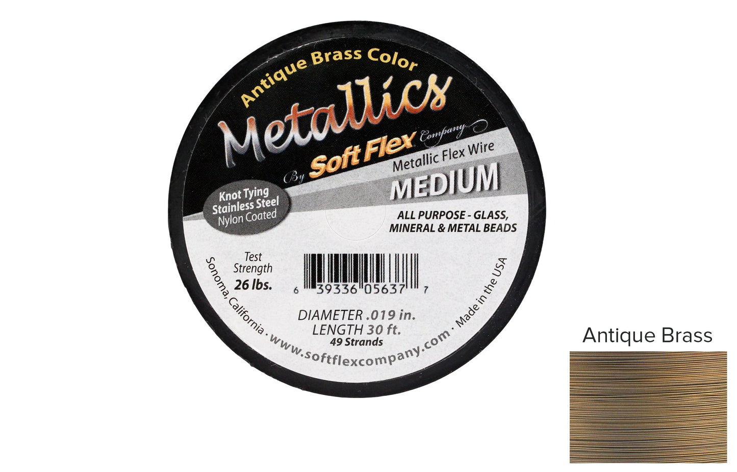 Soft Flex Beading Wire 49 Strand .019 Inch 30 Feet Antique Brass  - 1spool