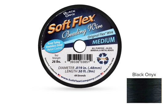 Soft Flex Beading Wire 49 Strand .019 Inch Black Onyx  - 1spool