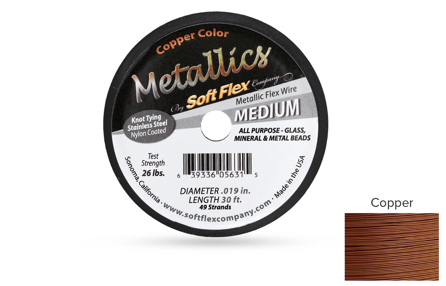 Soft Flex Beading Wire 49 Strand .019 Inch 30 Feet Copper Color  - 1spool