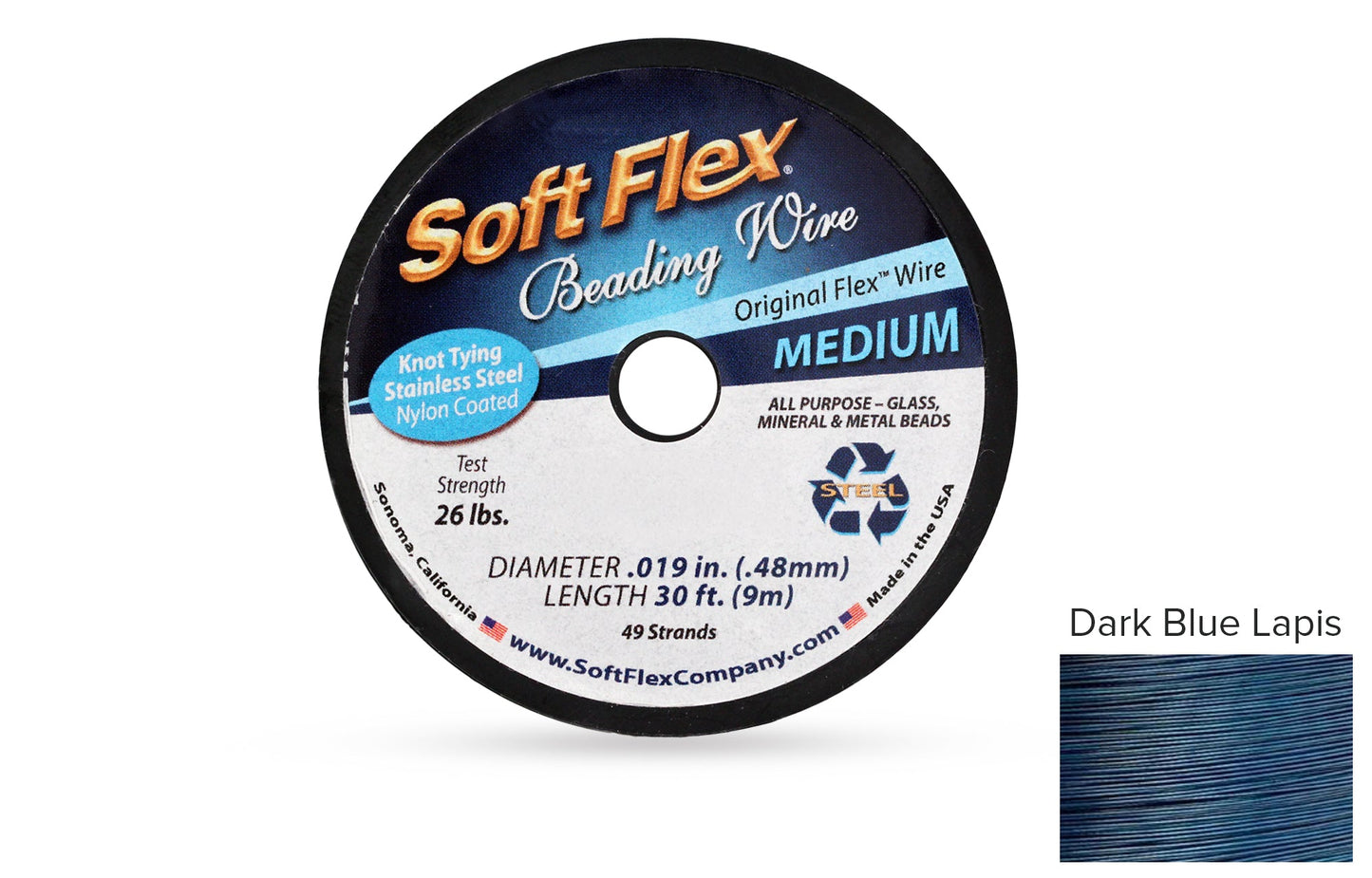 Soft Flex Beading Wire 49 Strand .019 Inch Dark Blue Lapis Color  - 1spool
