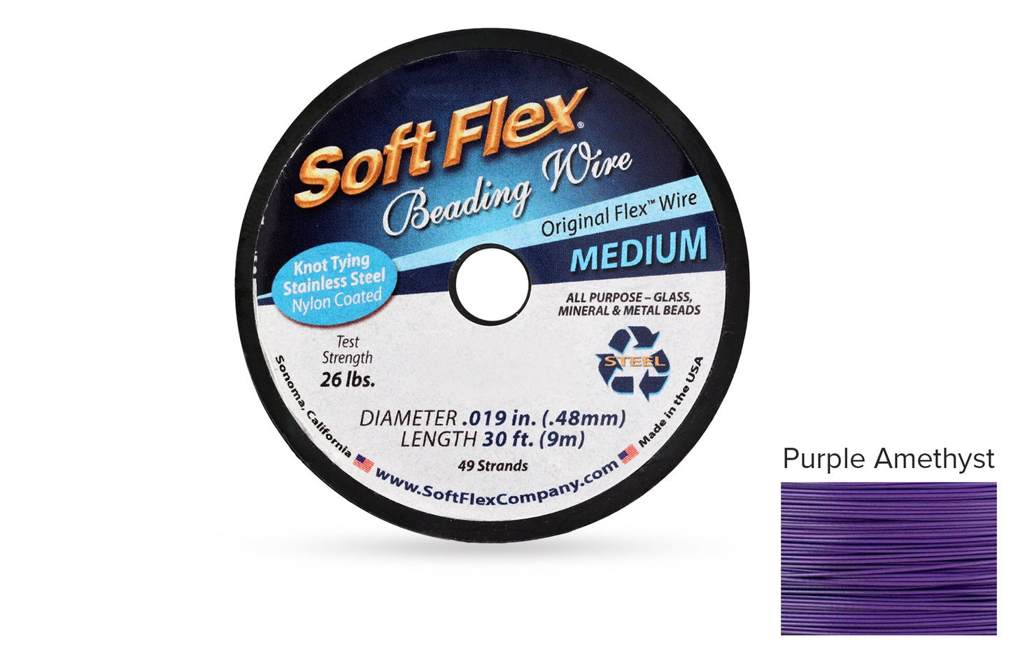 Soft Flex Beading Wire 49 Strand .019 Inch Purple Amethyst  - 1spool