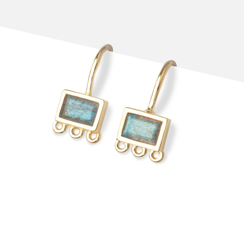 Vermeil Labradorite Baguette 3 ring Earwire Set of 2 pieces