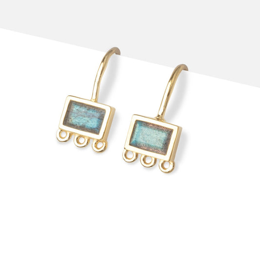 Vermeil Labradorite Baguette 3 ring Earwire Set of 2 pieces