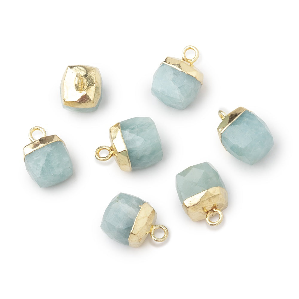 8mm Gold Leafed Aquamarine Faceted Cube Focal Pendant 1 piece