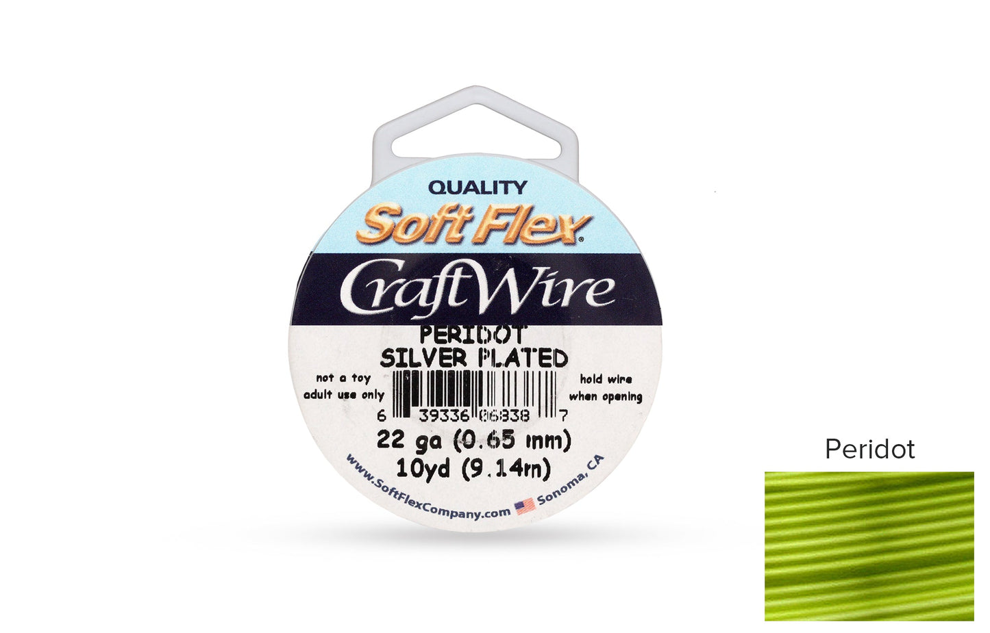 Craft Wire Soft Flex 22 Gauge Silver Plated Peridot - 1 spool
