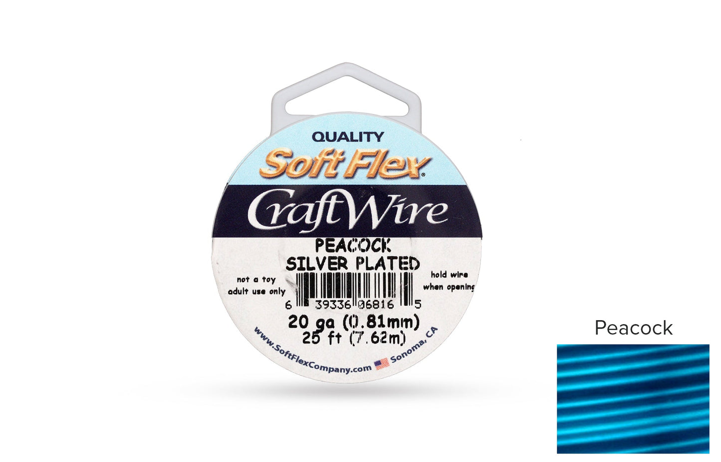Craft Wire Soft Flex 20 Gauge Silver Plated Peacock Blue - 1 spool