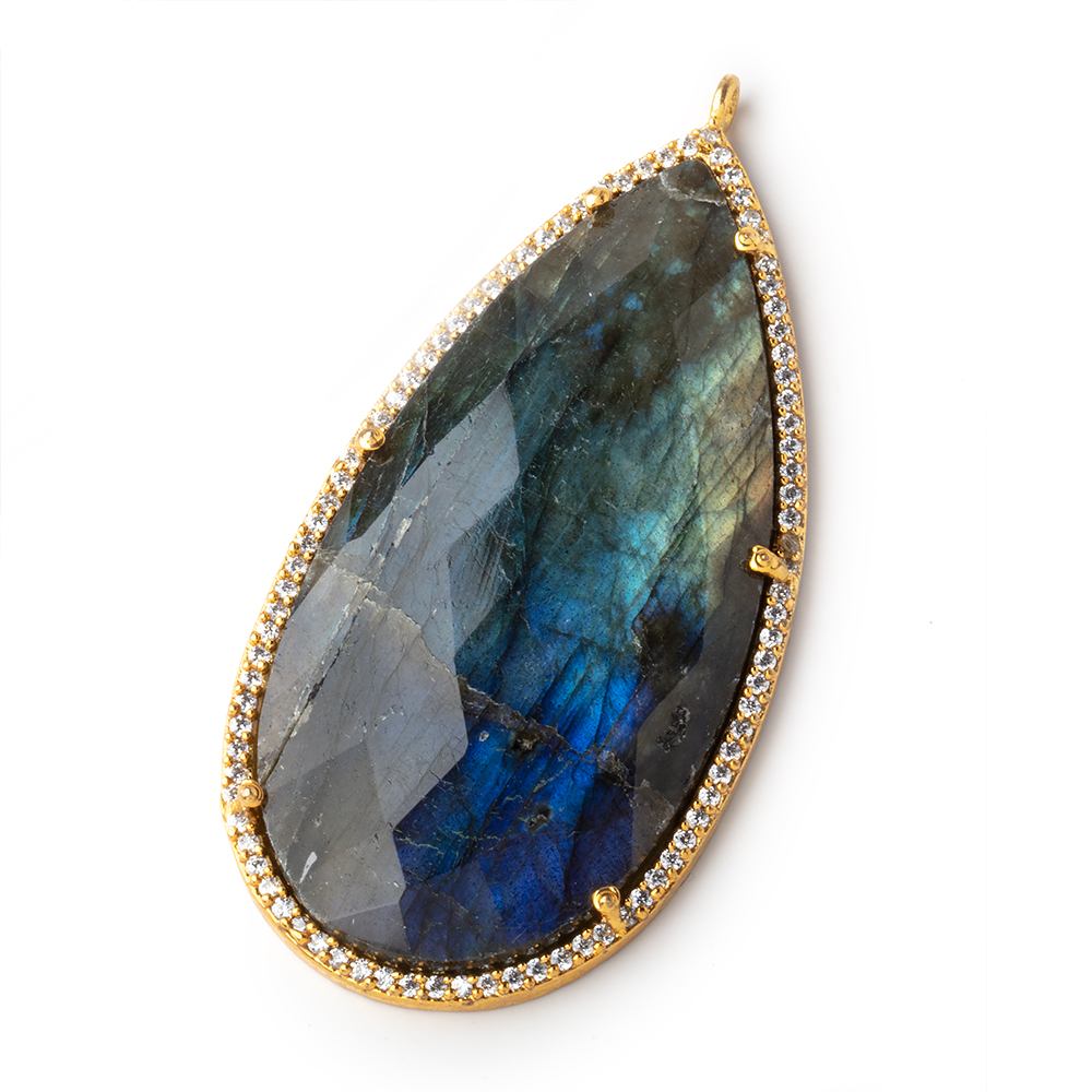 47.5x26mm Vermeil Bezeled White CZ & Labradorite Pear Pendant 1 pc