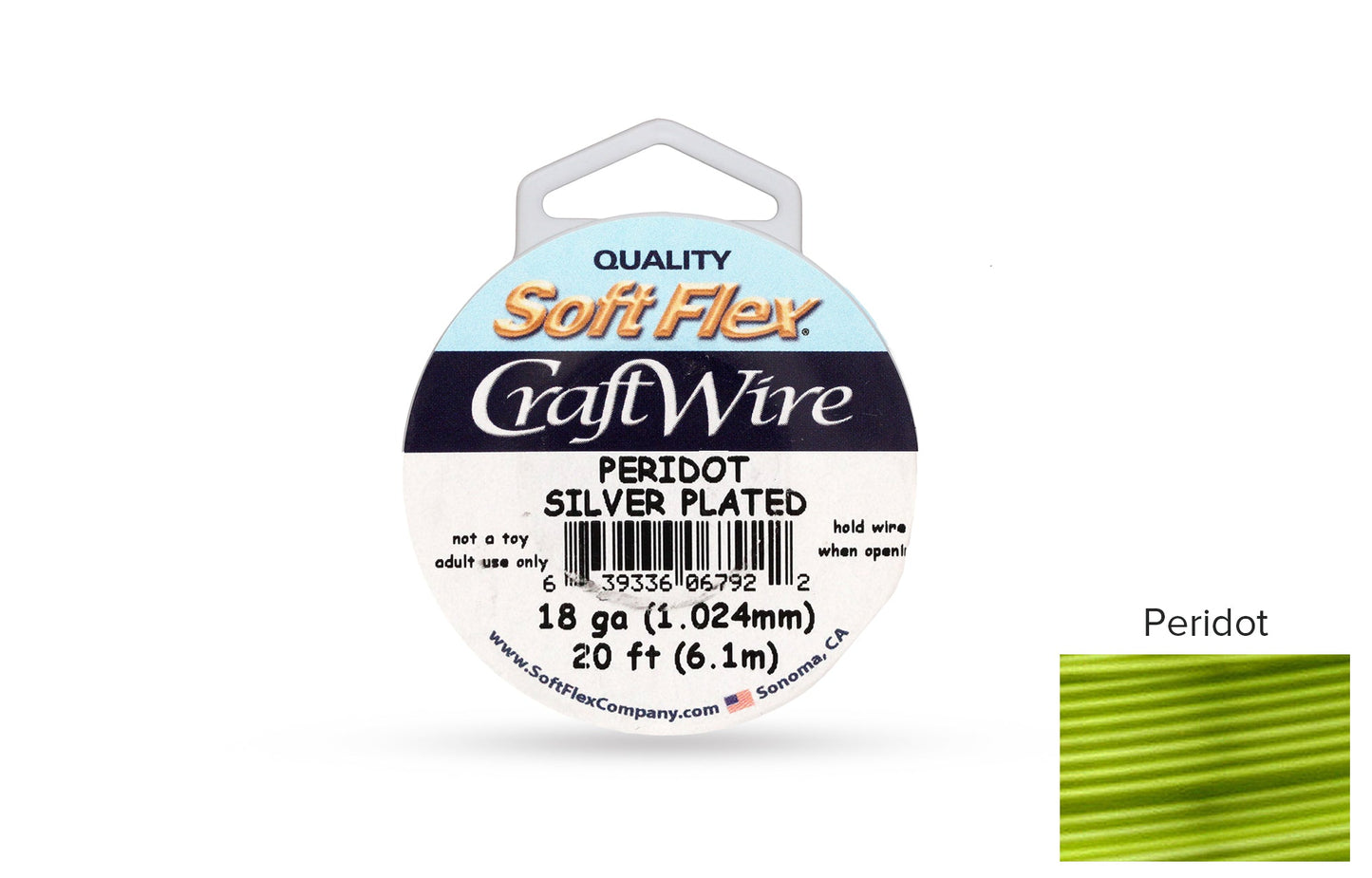Craft Wire Soft Flex 18 Gauge Silver Plated Peridot - 1spool