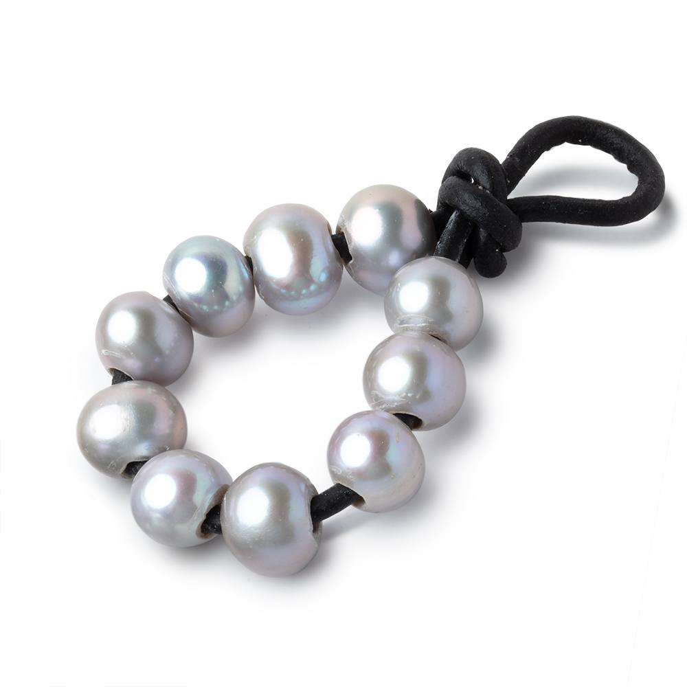 8-9mm Blue Silver Large Hole Off Round Pearls Set of 10