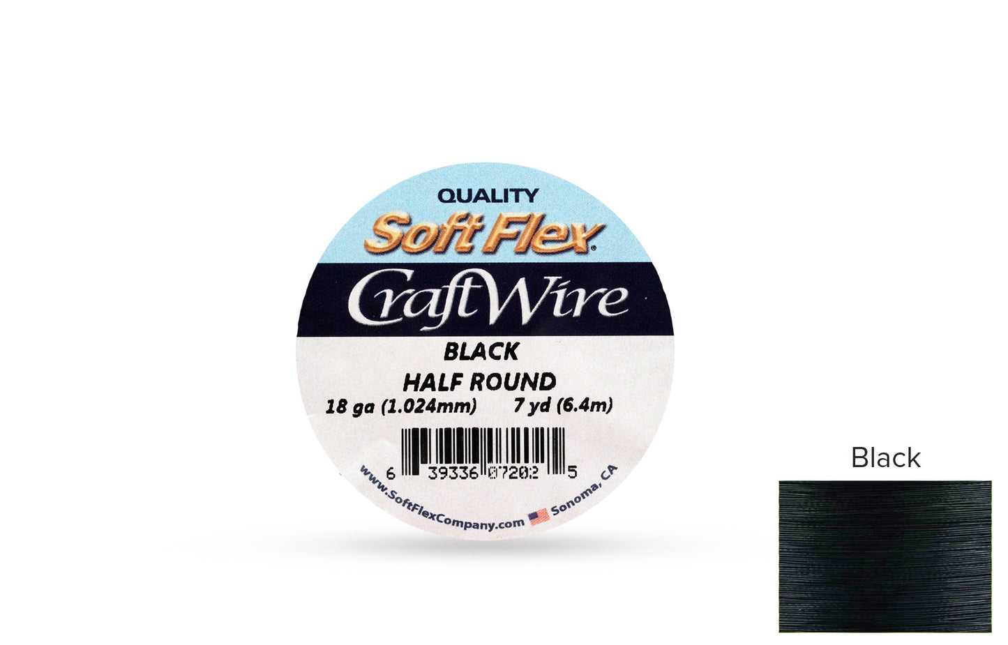 Craft Wire Soft Flex 18 Gauge Half Round Wire Black - 1spool
