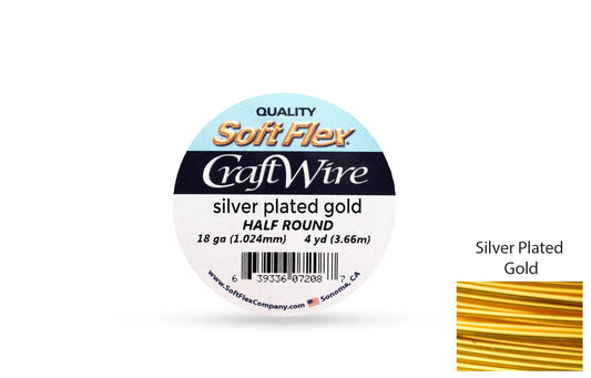 Craft Wire Soft Flex 18 Gauge Half Round Wire Silver Plated Gold - 1spool