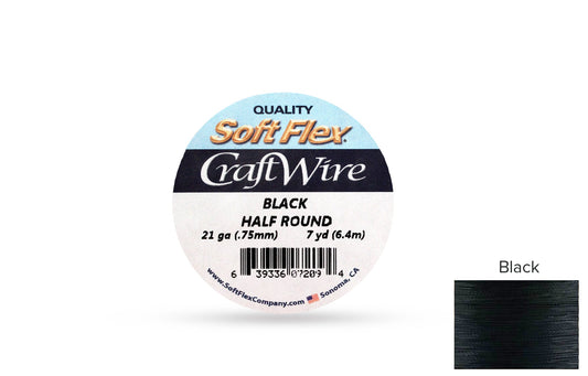 Craft Wire Soft Flex 21 Gauge Half Round Wire Black - 1spool
