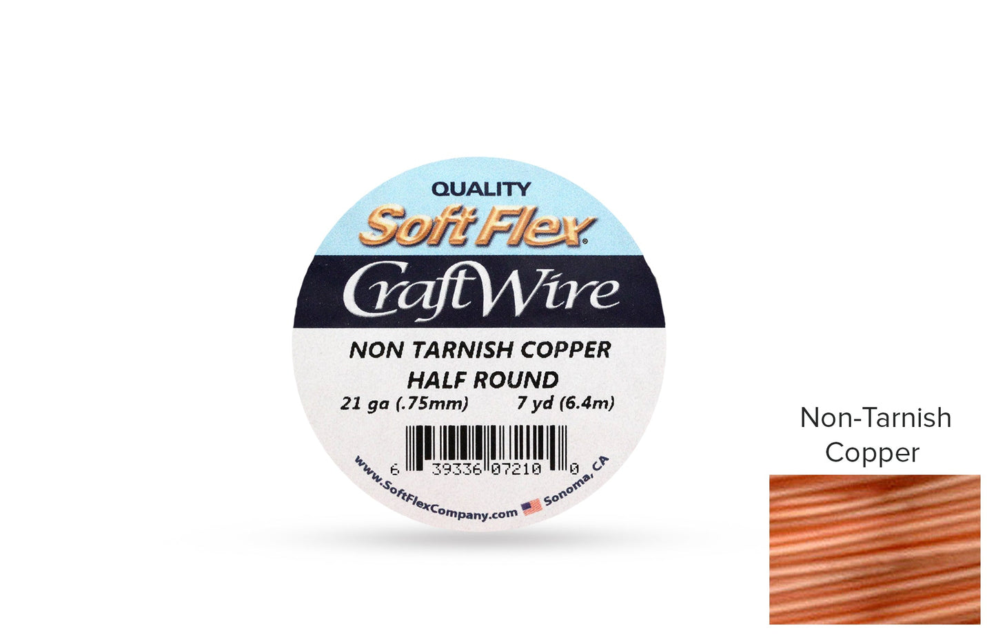 Craft Wire Soft Flex 21 Gauge Half Round Non Tarnish Copper - 1spool