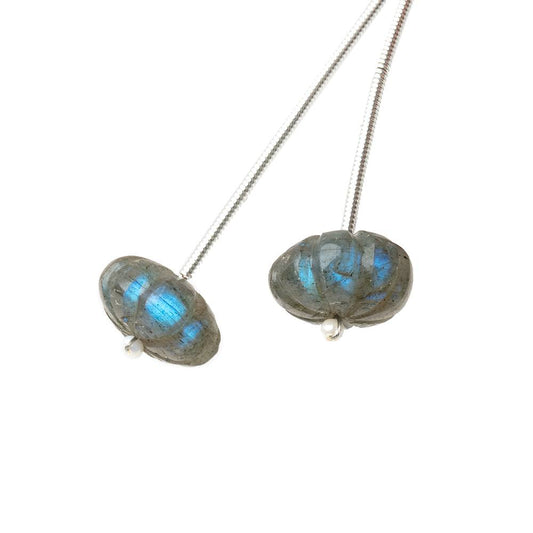 11-12mm Labradorite Carved Melon Focals Set of 2 Beads