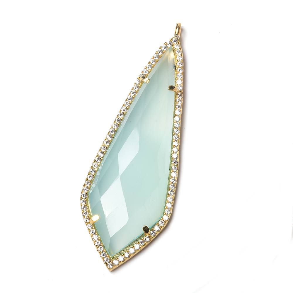 48x18mm Vermeil Bezel CZ & SeaBlue Chalcedony Point Pendant 1 focal bead