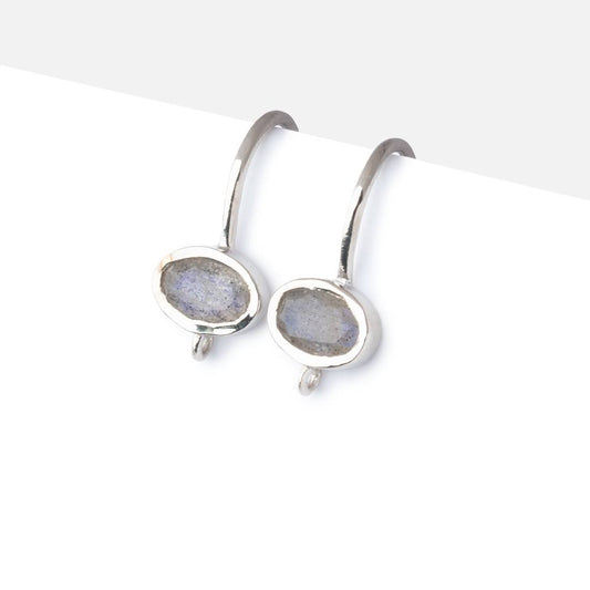 Sterling Silver Labradorite Oval Earwire Set of 2 pieces