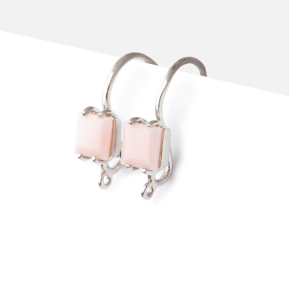 Sterling Silver Pink Peruvian Opal Bevel Faceted Square Earwire Set of 2 pieces
