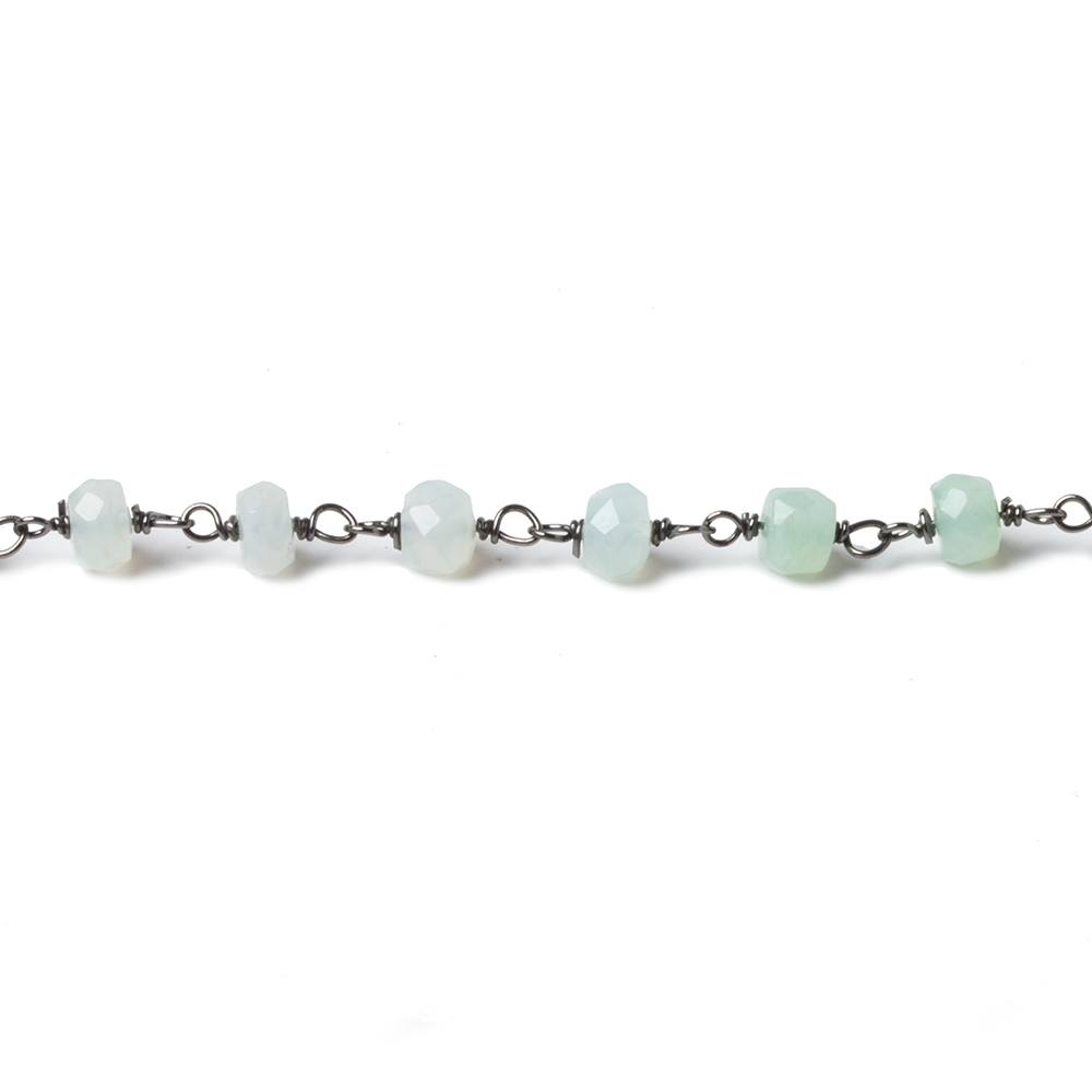 4mm Blue Peru Opal faceted rondelle Black Gold .925 Chain by the foot 40 beads