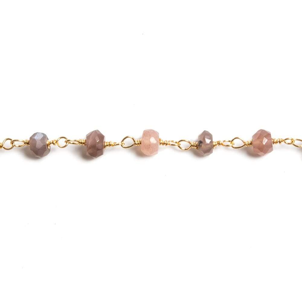 4mm Chocolate Moonstone faceted rondelle Gold Chain by the foot 34 pieces