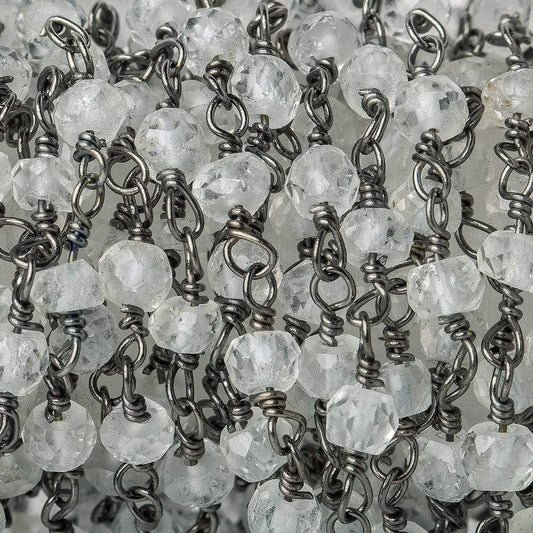 4mm Crystal Quartz rondelle Black Gold plated Chain sold by the foot 34 pieces
