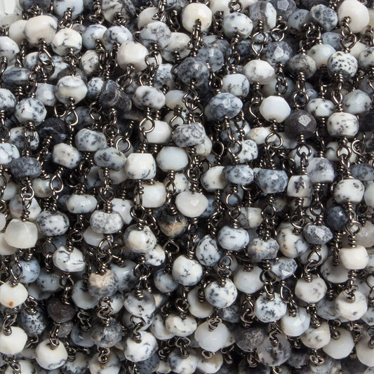 4mm Dendritic Opal faceted rondelle Black Gold Chain by the foot 34 pieces