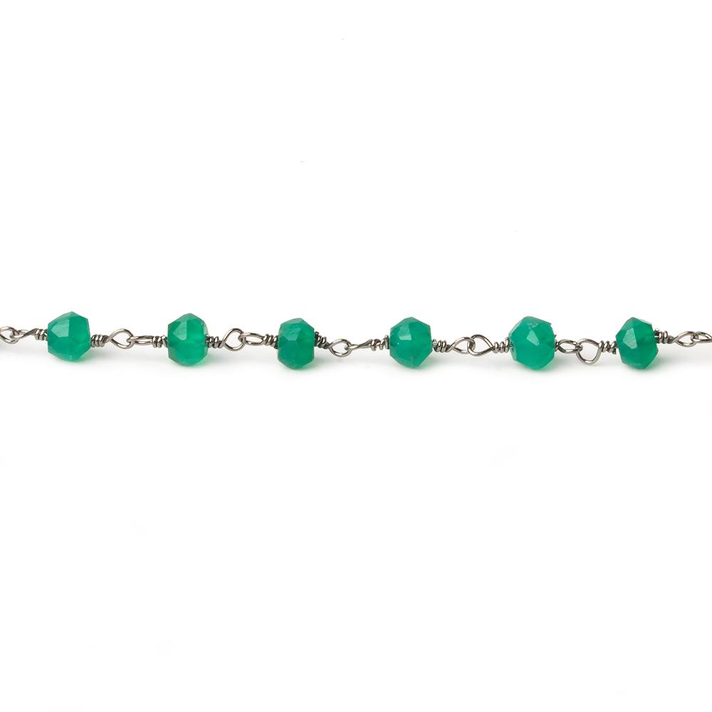 4mm Green Onyx faceted rondelle Black Gold plated Chain by the foot 33 beads