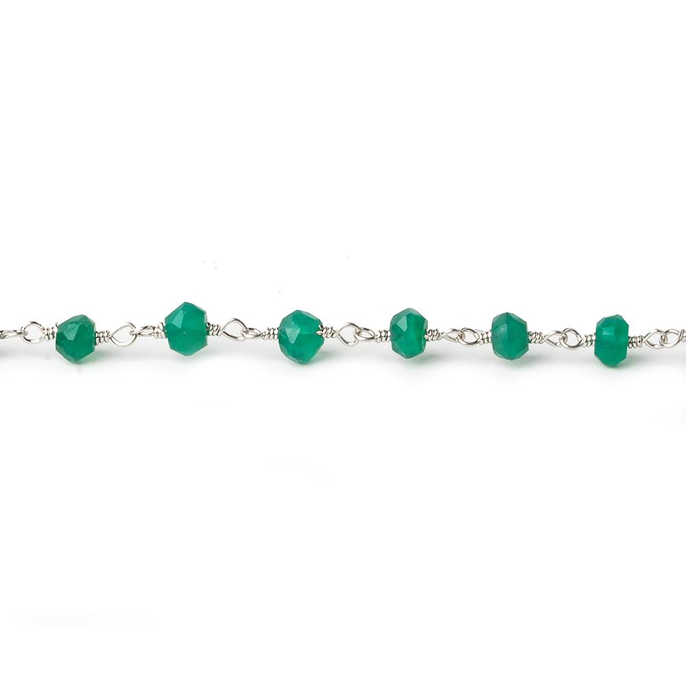 4mm Green Onyx faceted rondelle Silver plated Chain by the foot 33 beads
