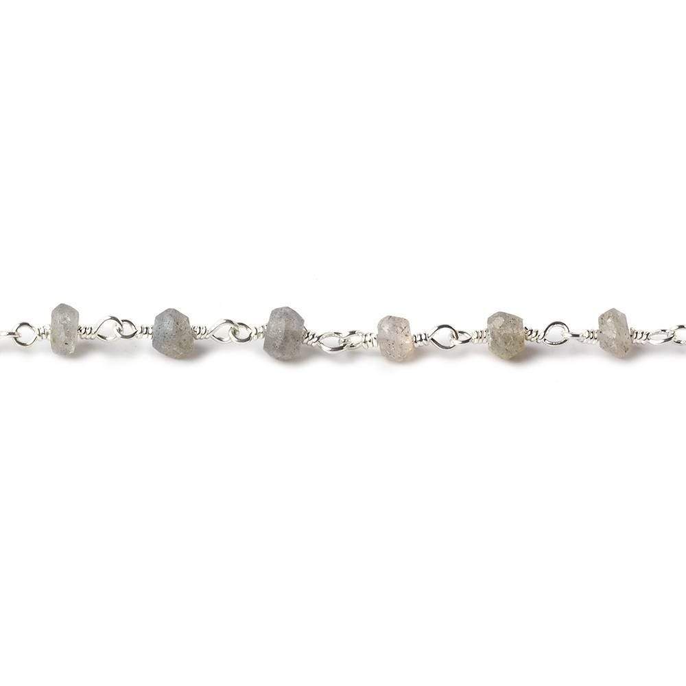 4mm Labradorite faceted rondelle Silver Chain by the foot 34 pieces