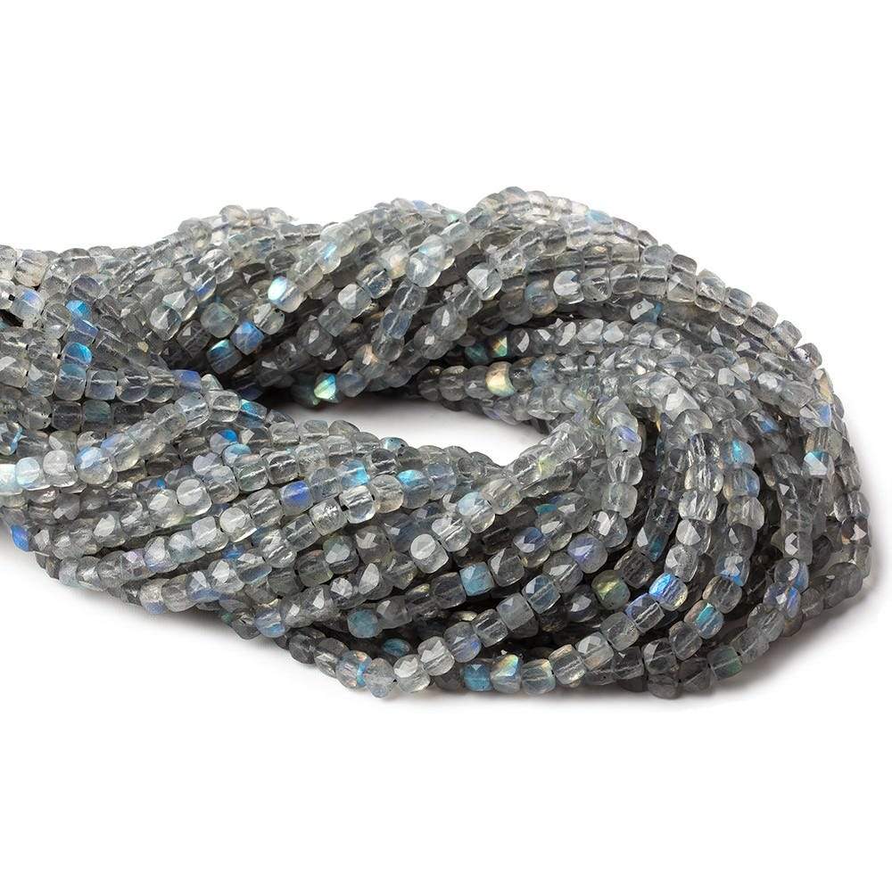4mm Labradorite micro faceted cubes 12 inch 80 beads