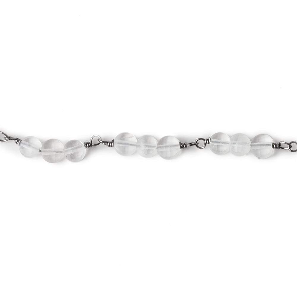 4mm Matte Crystal Quartz faceted coin Trio Black Gold Chain by the foot 54 beads per length