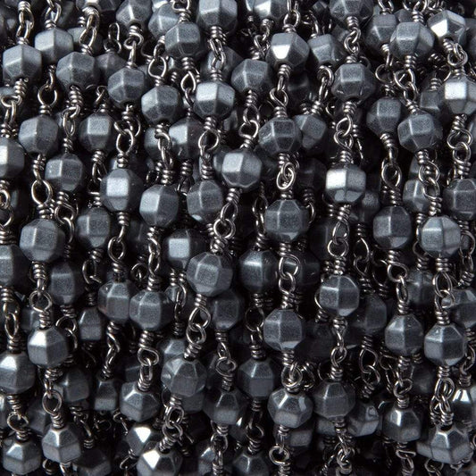 4mm Matte Hematite faceted hexagon Black Gold Chain by the foot 26pcs