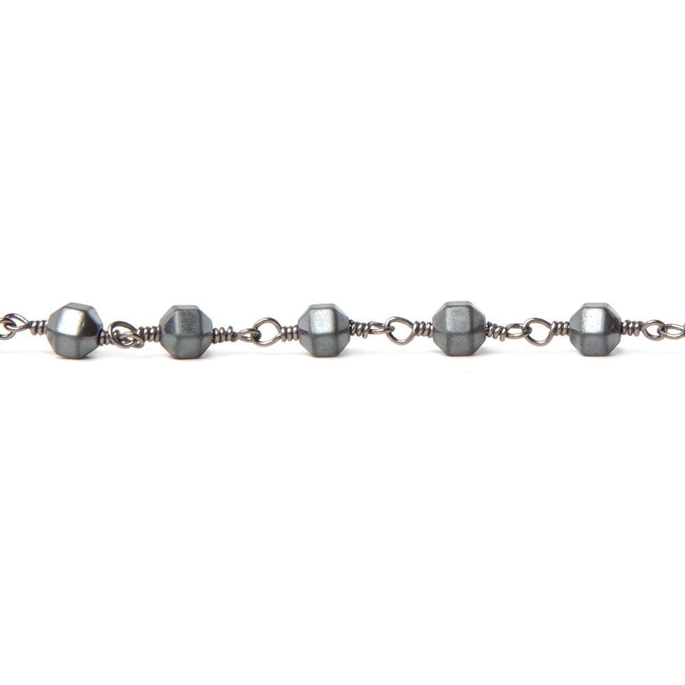 4mm Matte Hematite faceted hexagon Black Gold Chain by the foot 26pcs